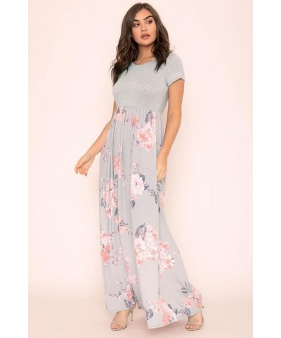 Eloges Summer Short Sleeve Floral Tie Dye Multi Stripe Plus Casual Long Maxi Dress with Pockets Grey Floral $12.61 Dresses