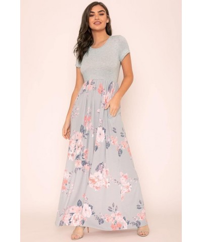 Eloges Summer Short Sleeve Floral Tie Dye Multi Stripe Plus Casual Long Maxi Dress with Pockets Grey Floral $12.61 Dresses