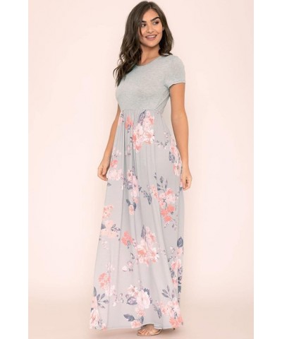 Eloges Summer Short Sleeve Floral Tie Dye Multi Stripe Plus Casual Long Maxi Dress with Pockets Grey Floral $12.61 Dresses