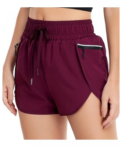 Women's Quick Dry Running Shorts Lined Athletic Workout Shorts with Pockets Burgundy $7.79 Activewear