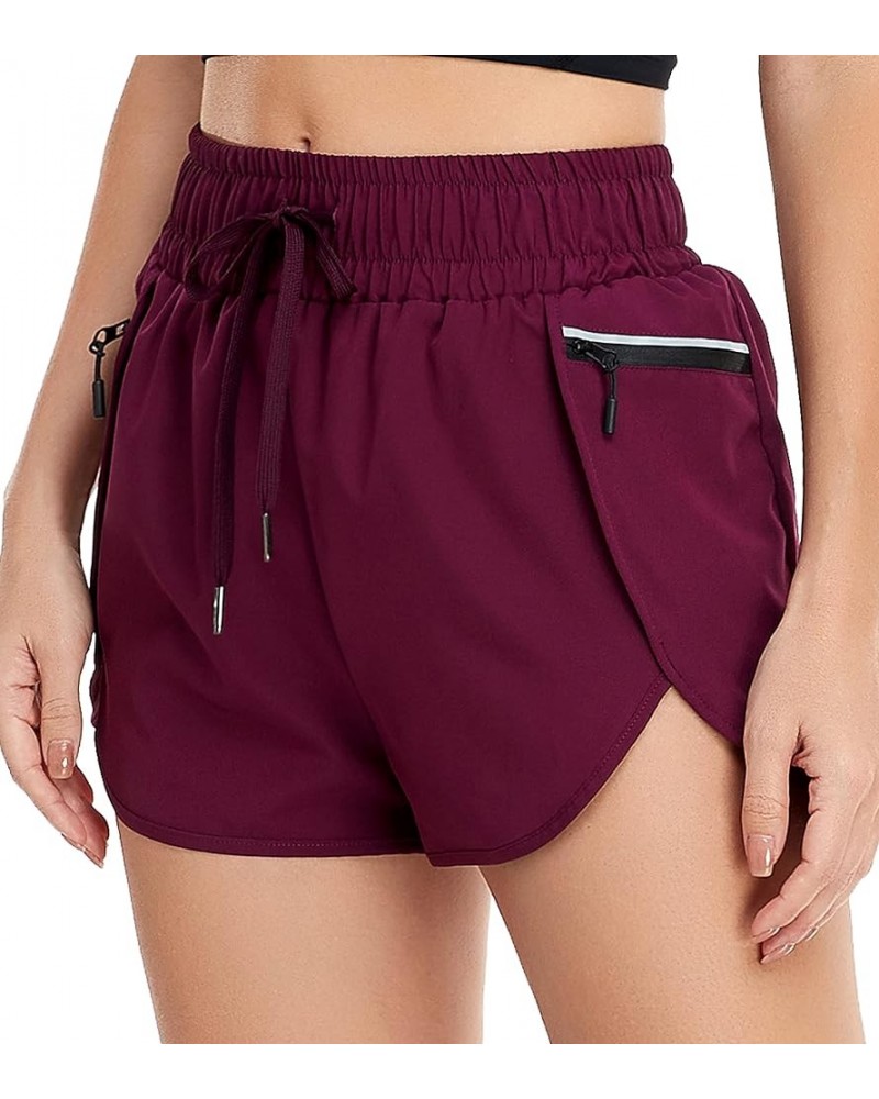 Women's Quick Dry Running Shorts Lined Athletic Workout Shorts with Pockets Burgundy $7.79 Activewear