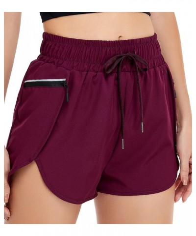 Women's Quick Dry Running Shorts Lined Athletic Workout Shorts with Pockets Burgundy $7.79 Activewear