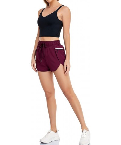 Women's Quick Dry Running Shorts Lined Athletic Workout Shorts with Pockets Burgundy $7.79 Activewear