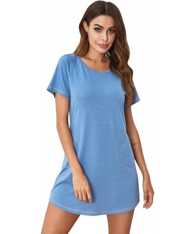 Women's Summer V Neck Short Sleeve Tshirt Dress Plain Nightgown Casual Tunic Mini Dresses 1492_light_blue $13.19 Dresses