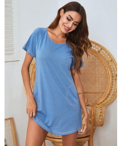 Women's Summer V Neck Short Sleeve Tshirt Dress Plain Nightgown Casual Tunic Mini Dresses 1492_light_blue $13.19 Dresses