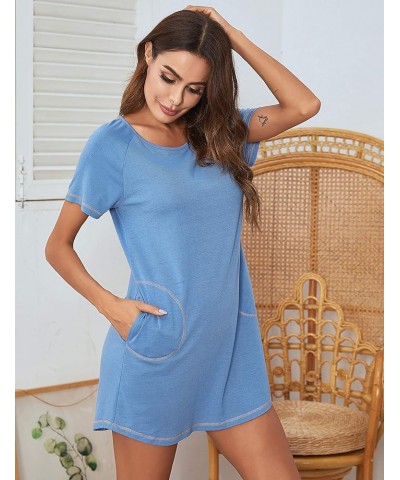 Women's Summer V Neck Short Sleeve Tshirt Dress Plain Nightgown Casual Tunic Mini Dresses 1492_light_blue $13.19 Dresses