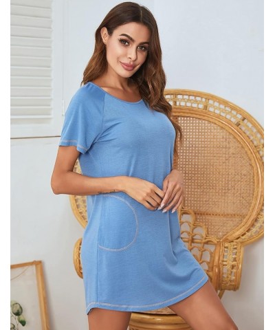 Women's Summer V Neck Short Sleeve Tshirt Dress Plain Nightgown Casual Tunic Mini Dresses 1492_light_blue $13.19 Dresses