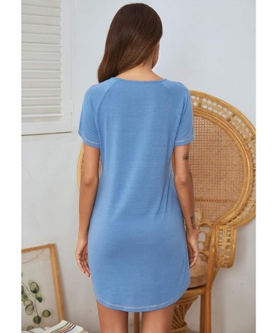 Women's Summer V Neck Short Sleeve Tshirt Dress Plain Nightgown Casual Tunic Mini Dresses 1492_light_blue $13.19 Dresses