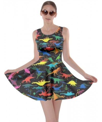 Womens Tyrannosaurus Triceratops Rex Dinosaur World Skater Dress, XS-5XL Dino Shadow Colorful $16.42 Dresses