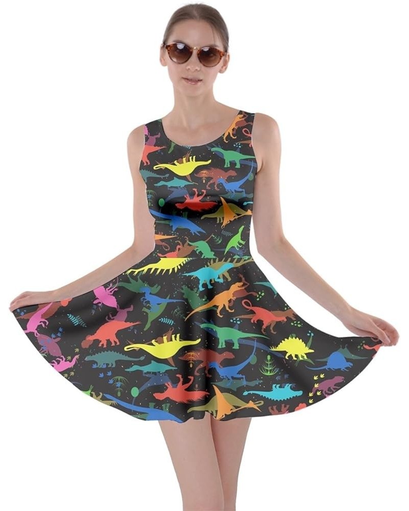 Womens Tyrannosaurus Triceratops Rex Dinosaur World Skater Dress, XS-5XL Dino Shadow Colorful $16.42 Dresses