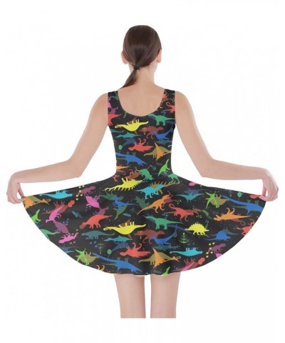 Womens Tyrannosaurus Triceratops Rex Dinosaur World Skater Dress, XS-5XL Dino Shadow Colorful $16.42 Dresses