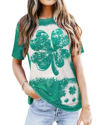 St. Patrick's Day Shirt Women Shamrock Green T-Shirts Short Sleeve Lucky Irish Bleached Tops Green a $10.43 T-Shirts