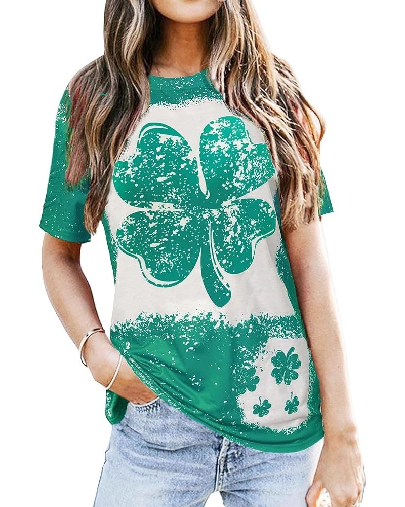 St. Patrick's Day Shirt Women Shamrock Green T-Shirts Short Sleeve Lucky Irish Bleached Tops Green a $10.43 T-Shirts