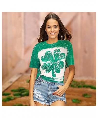 St. Patrick's Day Shirt Women Shamrock Green T-Shirts Short Sleeve Lucky Irish Bleached Tops Green a $10.43 T-Shirts