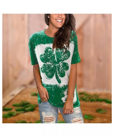 St. Patrick's Day Shirt Women Shamrock Green T-Shirts Short Sleeve Lucky Irish Bleached Tops Green a $10.43 T-Shirts