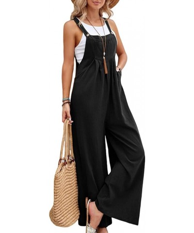 Women's Baggy Bib Overalls Casual Loose Fit Jumper Adjustable Strap Wide Leg Jumpsuits Black $17.14 Overalls