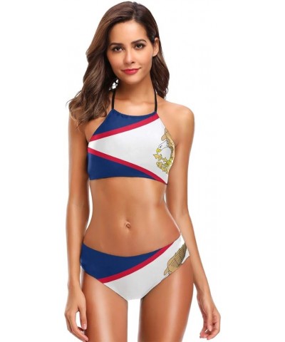 Flag 2 PC Swimsuits Woman Bikini High Neck Swimwear S-3XL Multi 13 $12.90 Swimsuits