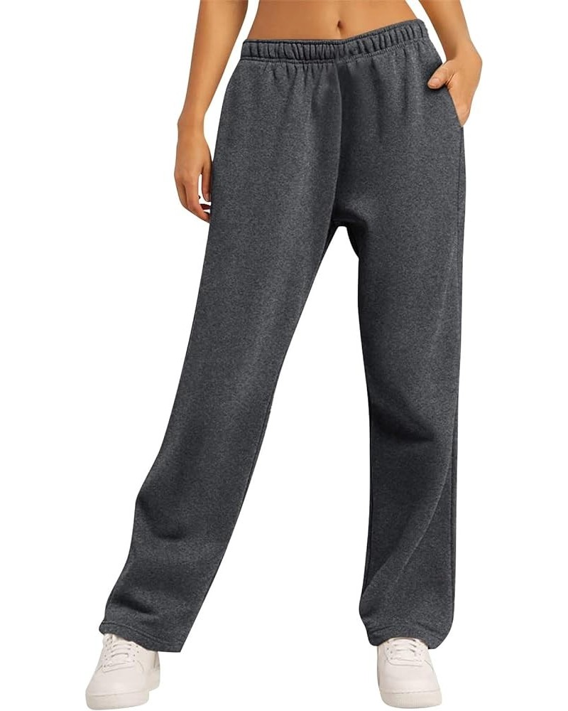 Women's Sweatpants Fall and Winter Solid Color Casual Cargo Pants Crawl Wide Leg Straight Pants, S-2XL Gg4-dark Gray $8.09 Pants