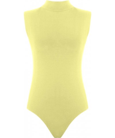 Womens Polo Neck Bodysuit Sleeveless Plain High Neck Leotard Stretch T-Shirt Top Yellow $20.72 Bodysuits