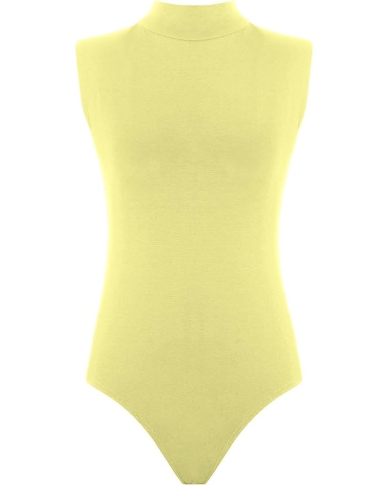 Womens Polo Neck Bodysuit Sleeveless Plain High Neck Leotard Stretch T-Shirt Top Yellow $20.72 Bodysuits