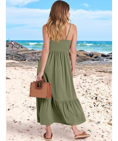 Women's 2024 Summer Dress Casual V Neck Spaghetti Strap Swing Dresses Flowy Beach Vacation Maxi Sundress Olive $16.45 Dresses