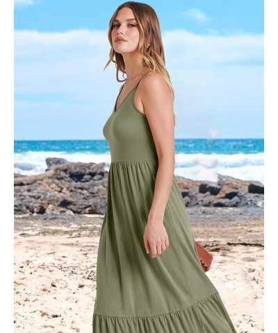 Women's 2024 Summer Dress Casual V Neck Spaghetti Strap Swing Dresses Flowy Beach Vacation Maxi Sundress Olive $16.45 Dresses