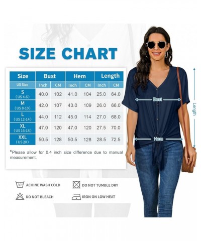 T Shirt for Women V Neck T Shirts Womens Summer Tops Tie Knot T-Shirts Short Sleeve Blouses Fashion Casual Shirts Navy-update...