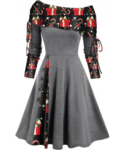 Women's Fashion Casual Waist Wide Hem Off Shoulder Long Sleeve A-Line Dress Gray-2 $11.69 Dresses