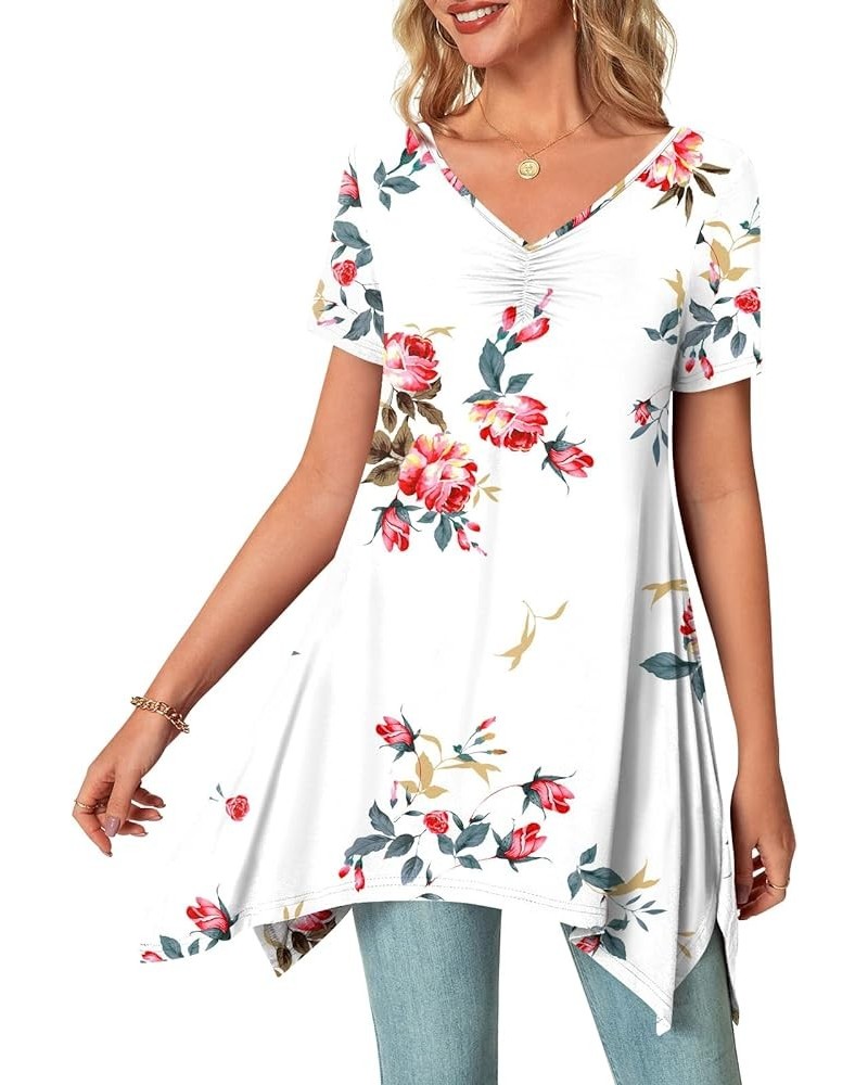 Womens Summer Short Sleeve Tunic Tops Casual Spring Shirt Dressy Blouse Sz-floral White $16.19 Blouses