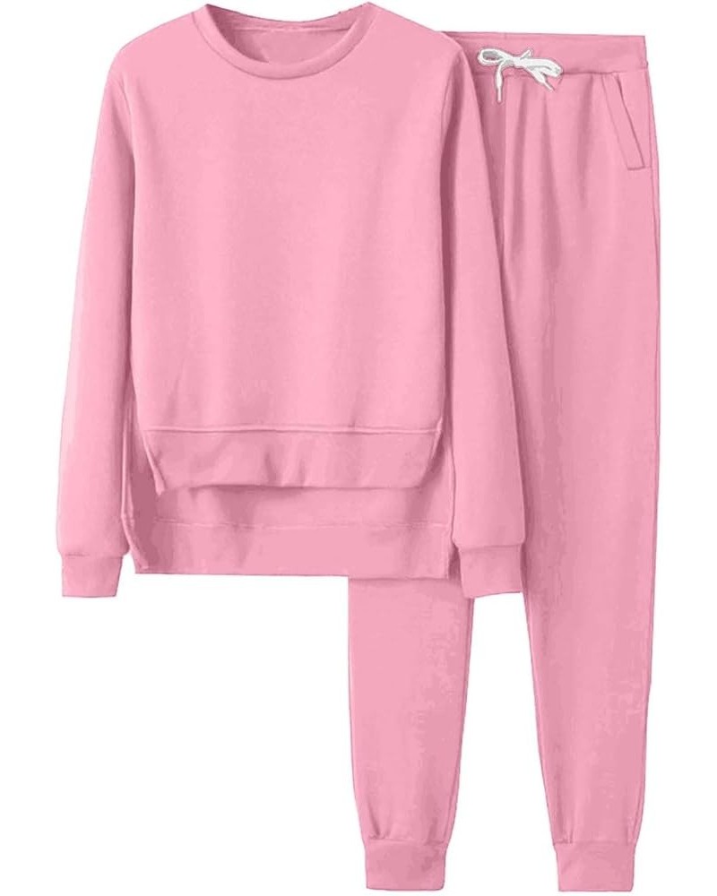 Christmas Outfits For Women Sweatsuit 2 Piece, Crew Neck Sweatshirt and Sweatpants Irregular Hem Pullover Tracksuit Sets Pink...