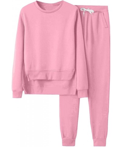 Christmas Outfits For Women Sweatsuit 2 Piece, Crew Neck Sweatshirt and Sweatpants Irregular Hem Pullover Tracksuit Sets Pink...