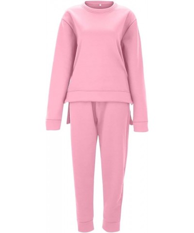 Christmas Outfits For Women Sweatsuit 2 Piece, Crew Neck Sweatshirt and Sweatpants Irregular Hem Pullover Tracksuit Sets Pink...