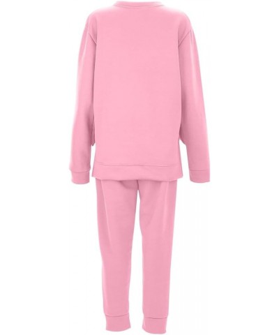 Christmas Outfits For Women Sweatsuit 2 Piece, Crew Neck Sweatshirt and Sweatpants Irregular Hem Pullover Tracksuit Sets Pink...