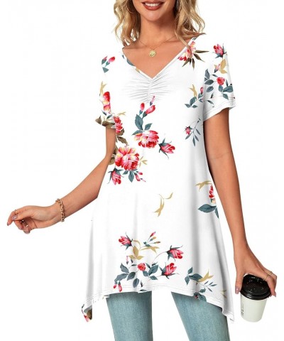 Womens Summer Short Sleeve Tunic Tops Casual Spring Shirt Dressy Blouse Sz-floral White $16.19 Blouses