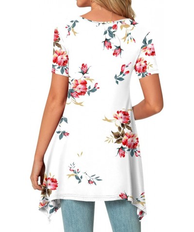 Womens Summer Short Sleeve Tunic Tops Casual Spring Shirt Dressy Blouse Sz-floral White $16.19 Blouses