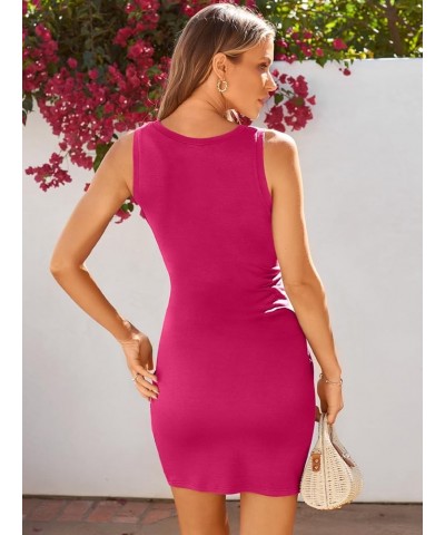 Women's Casual Sleeveless Bodycon Beach Tank Ruched Mini Dresses Hot Pink $16.77 Dresses