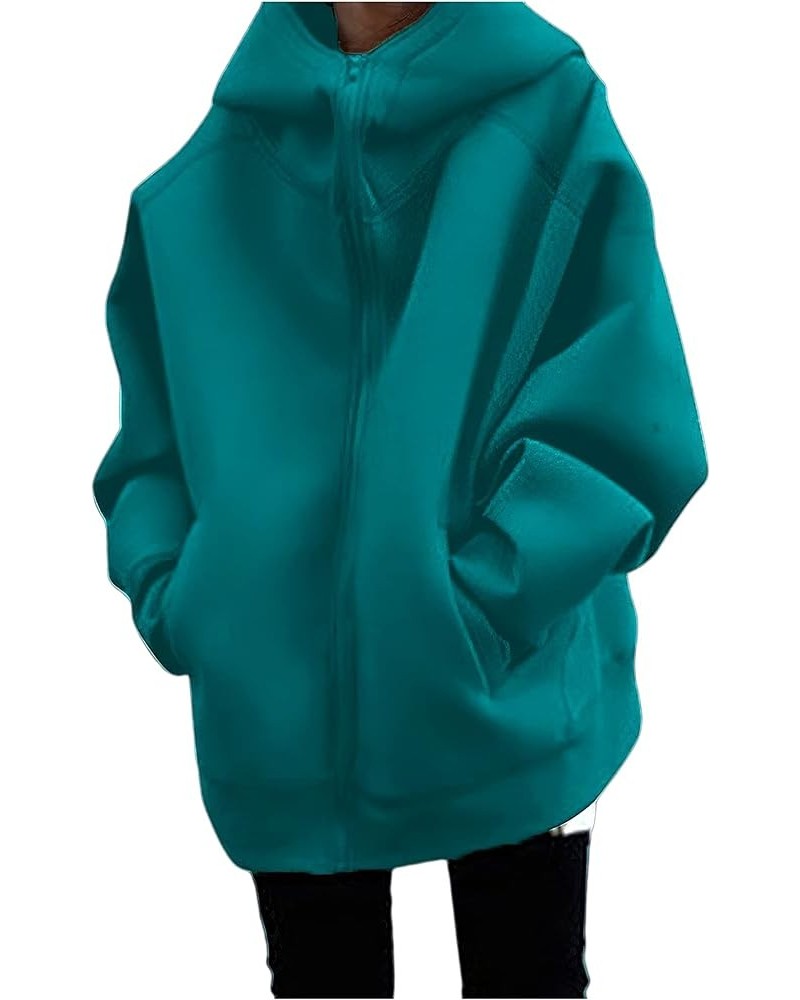 Womens Zip Up Oversized Hoodies Sweatshirt Long Sleeve Fall Winter Casual Loose Hooded Jacket with Pockets Green $17.26 Hoodi...