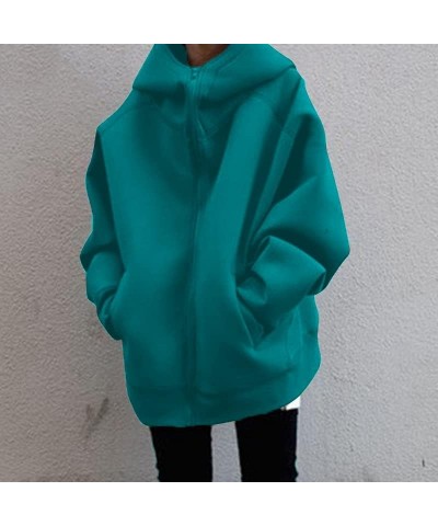 Womens Zip Up Oversized Hoodies Sweatshirt Long Sleeve Fall Winter Casual Loose Hooded Jacket with Pockets Green $17.26 Hoodi...