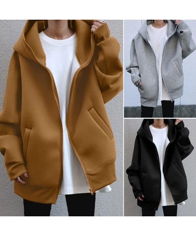 Womens Zip Up Oversized Hoodies Sweatshirt Long Sleeve Fall Winter Casual Loose Hooded Jacket with Pockets Green $17.26 Hoodi...