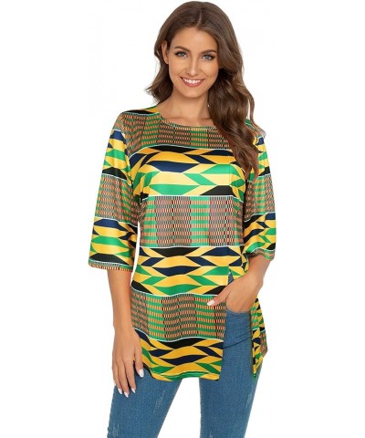 Womens Print Shirt African Dashiki 3/4 Sleeve Boho Loose Tunic Tops Golden $12.38 Tops