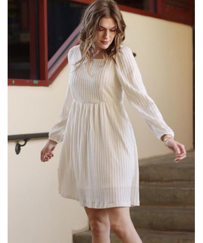 Womens Knit Dress Square Neck Long Sleeve Knee Length Babydoll Dresses A-off White $20.79 Dresses