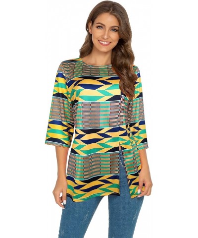 Womens Print Shirt African Dashiki 3/4 Sleeve Boho Loose Tunic Tops Golden $12.38 Tops