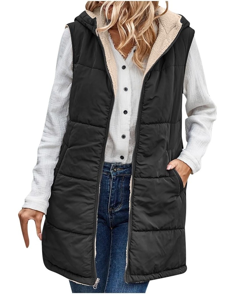 Puffer Vest Women Long Womens Sherpa Lined Hoodie Jacket Winter Coats Sleeveless Jackets Fleece Lined Coat 01 Black Black Fri...