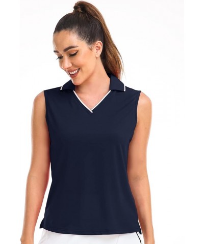 Women's Sleeveless Polo Golf Shirts Quick Dry UPF 50+ V-Neck with Collar Lightweight Tennis Workout Tank Tops Sleeveless Navy...