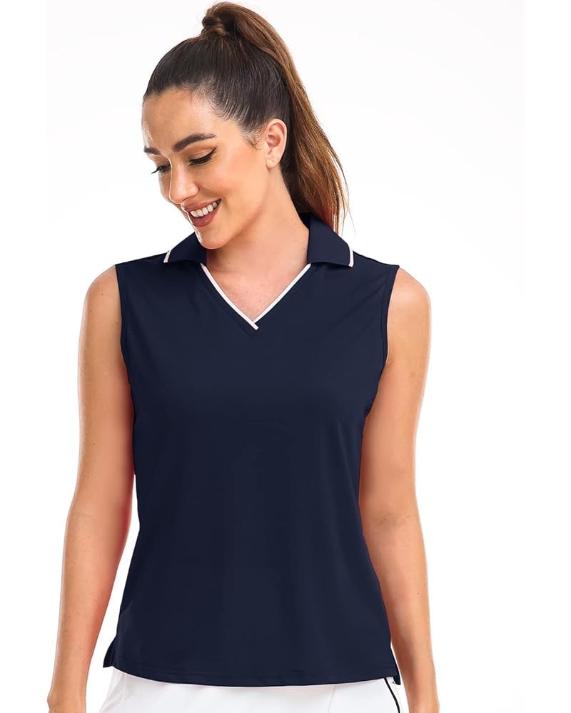 Women's Sleeveless Polo Golf Shirts Quick Dry UPF 50+ V-Neck with Collar Lightweight Tennis Workout Tank Tops Sleeveless Navy...