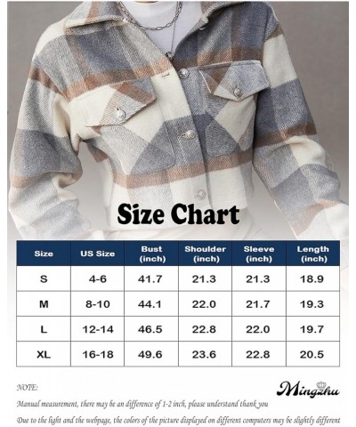 Flannel Cropped Plaid Jacket for Women Color Block Button Down Shacket Coat 02 Grey $13.76 Jackets