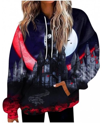 Women's Halloween Graphic Hoodies Fleece Hooded Neck Sweatshirts Casual Long Sleeve Pullover Loose 2023 Fall Tops 02-red $13....