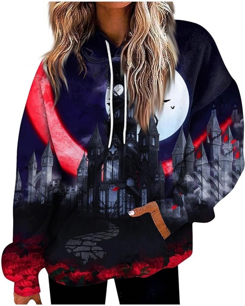 Women's Halloween Graphic Hoodies Fleece Hooded Neck Sweatshirts Casual Long Sleeve Pullover Loose 2023 Fall Tops 02-red $13....