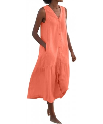 Women's Sundresses Summer Dress Sleeveless V Neck Button Down Casual Pocket Swing Short Dress Cute Dresses Orange $10.79 Dresses