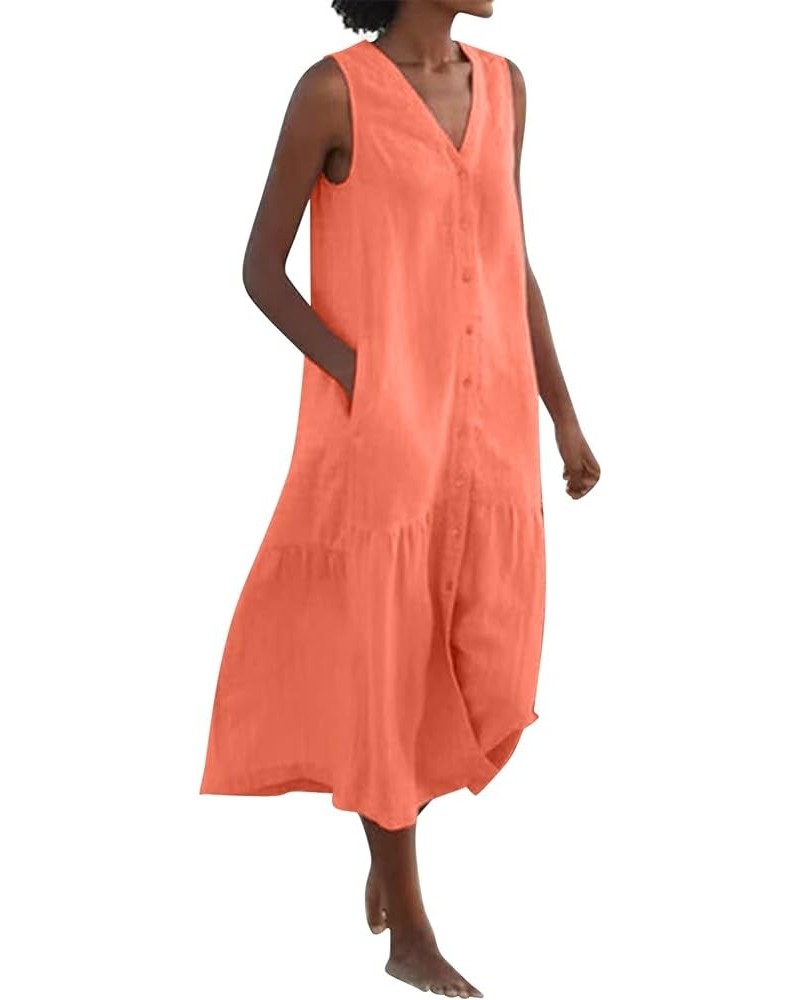 Women's Sundresses Summer Dress Sleeveless V Neck Button Down Casual Pocket Swing Short Dress Cute Dresses Orange $10.79 Dresses